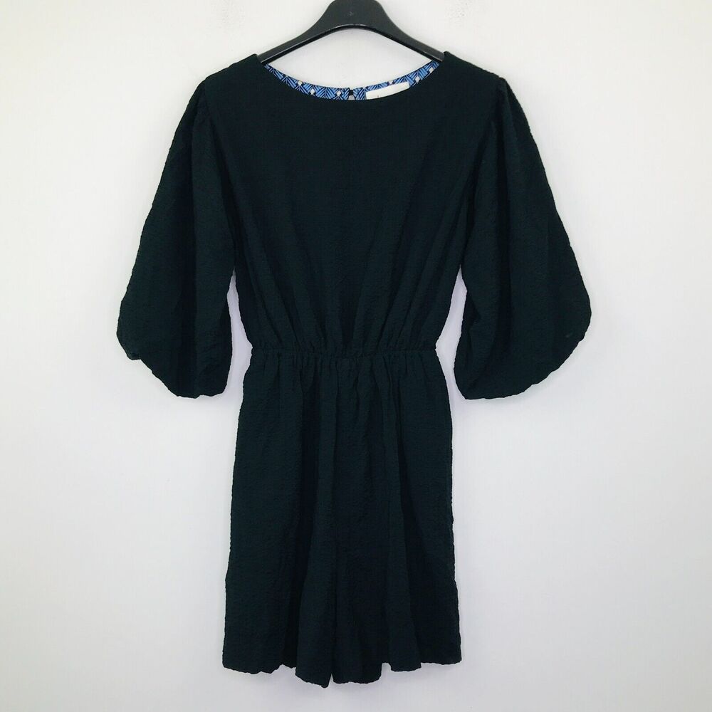 Anthropologie Women's XS Romper Black Solid Blouson Balloon Half Sleeve BU5